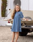Pouf Denim 3/4 Sleeve Dress