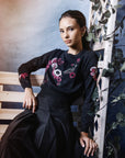 Hev And Bloom Black Scattered Floral Embroidery Sweater