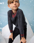 Noma Charcoal Textured Knit Sweater With Neck Stripe