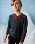 Noma Charcoal Textured Knit Sweater With Neck Stripe