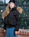 Ellabee Girls Shearling Color Bomber With Natural Racoon Fur