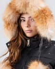 Ellabee Black Gold Fox Layla Canvas Pompom Bomber