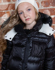 Ellabee Girls Accent Lining Black Fox Fur Coat