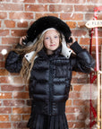 Ellabee Girls Accent Lining Black Fox Fur Coat