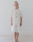 Petite Amalie White Cross Stitch Elbow Sleeve Dress