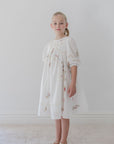 Petite Amalie White Cross Stitch Elbow Sleeve Dress