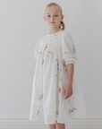 Petite Amalie White Cross Stitch Elbow Sleeve Dress