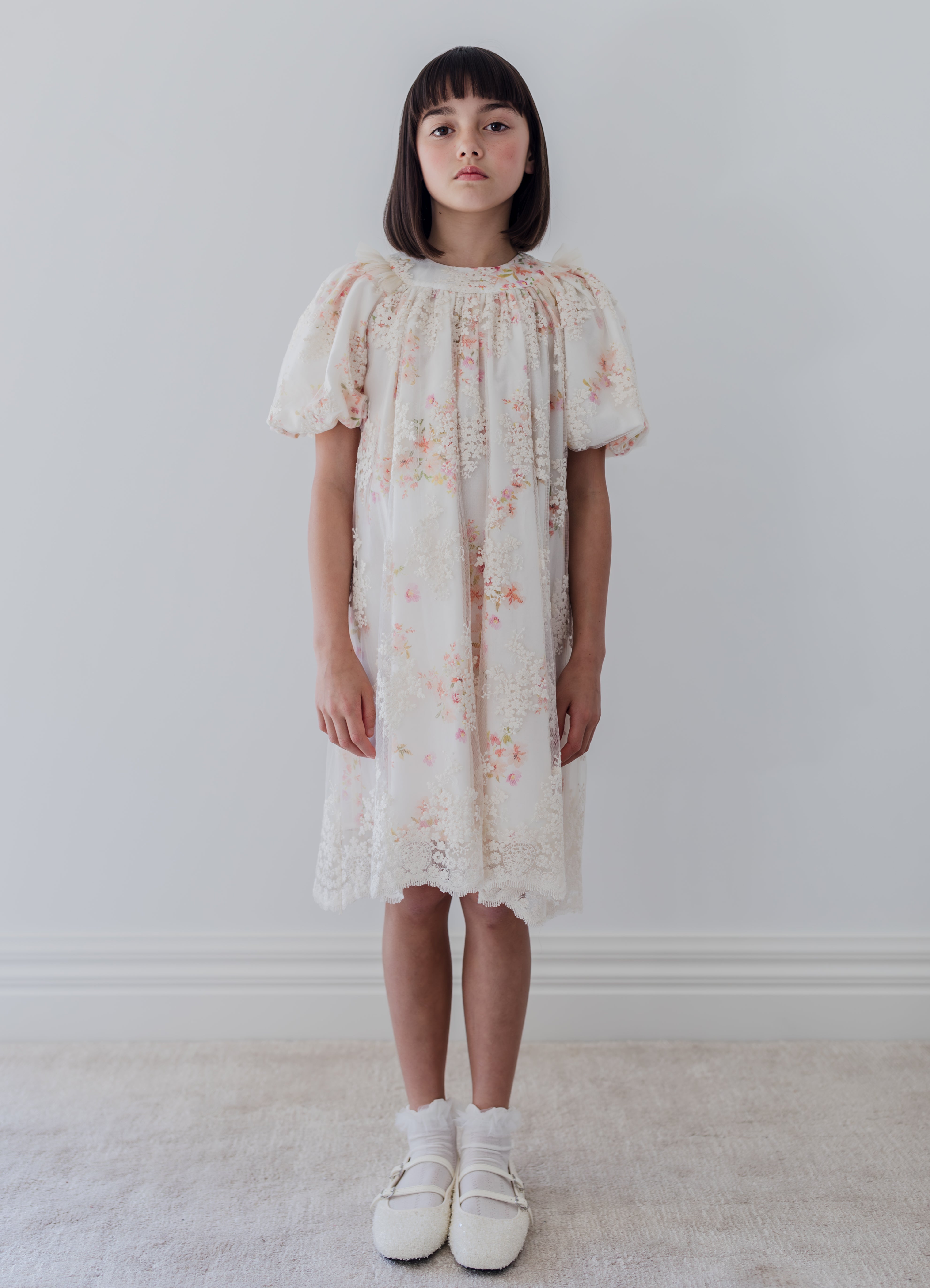 Petite Amalie Vintage Embroidered Overlay Ditsy Dress Petite Amalie Vintage Embroidered Overlay Ditsy Dress
