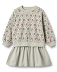 Wheat Green Flowers Sweat Dress