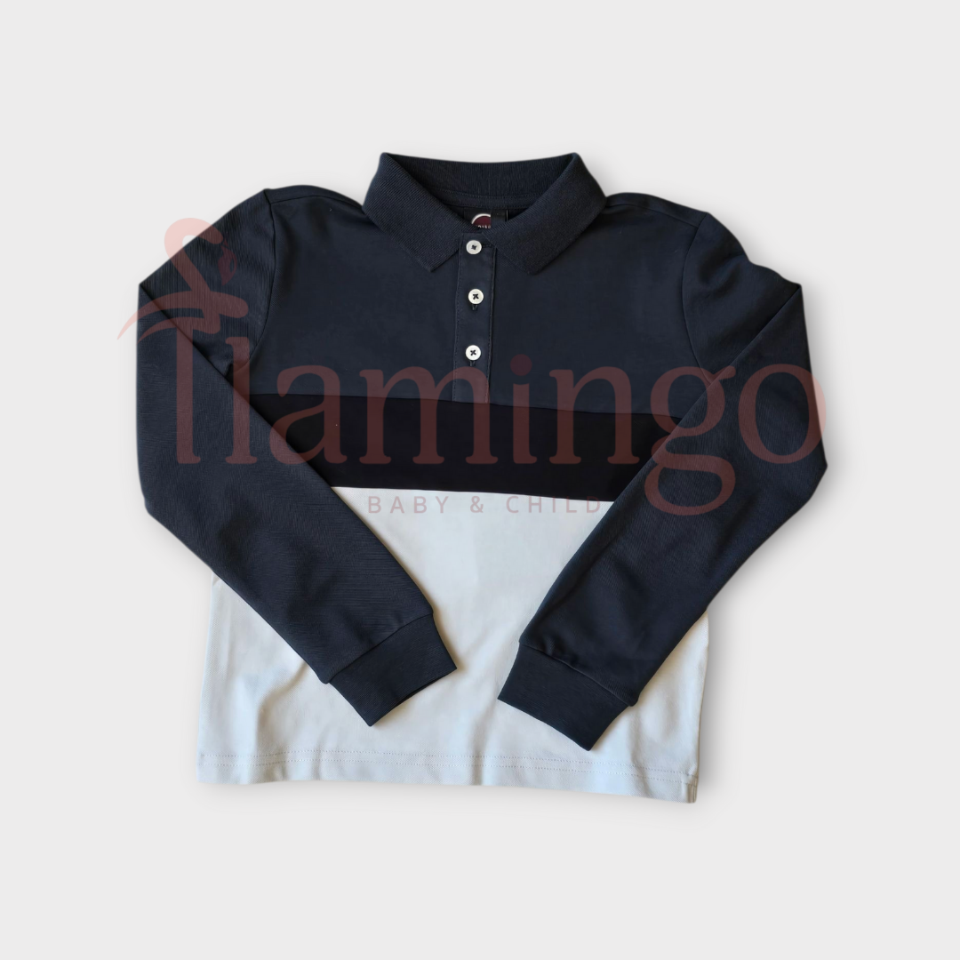 Colmar Navy Color Block Pique Polo With Contrast Collar
