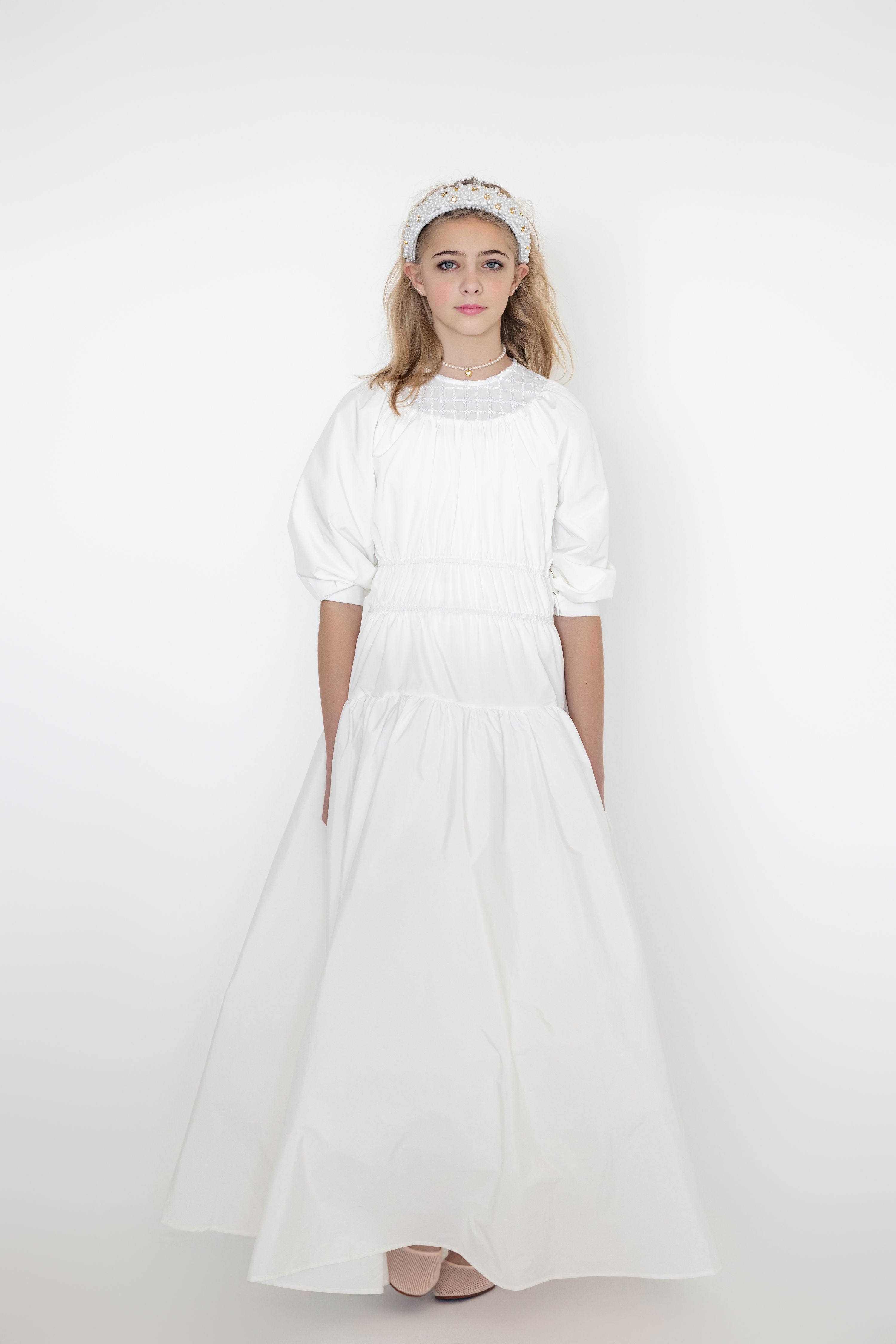 white dress teen Little Tempest Teen White Pavo Taffeta Gown – flamingobabychild