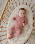 Ely's And Co Velour Stripe Dark Pink Footie
