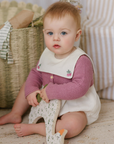 Mini P Embroidered Romper With Pink Cardigan