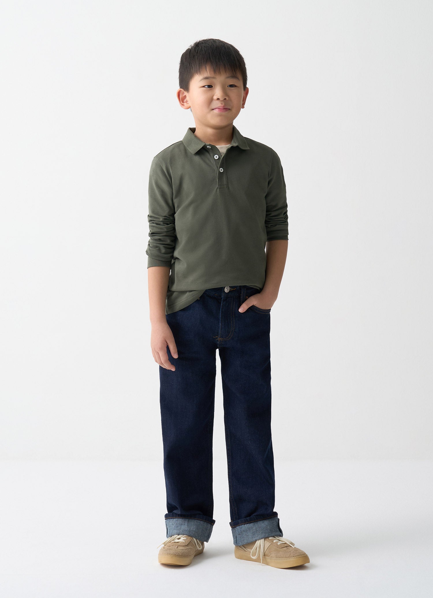 Colmar Green LS Pique Polo With Contrast Collar