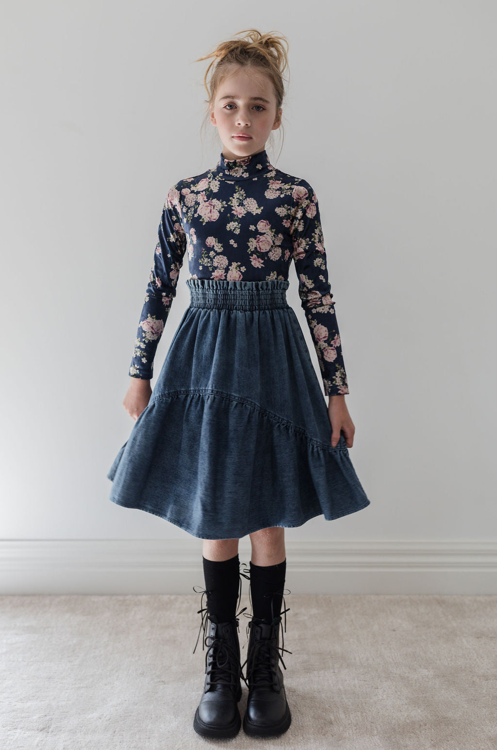 Steph Chambray Curved Seam Skirt