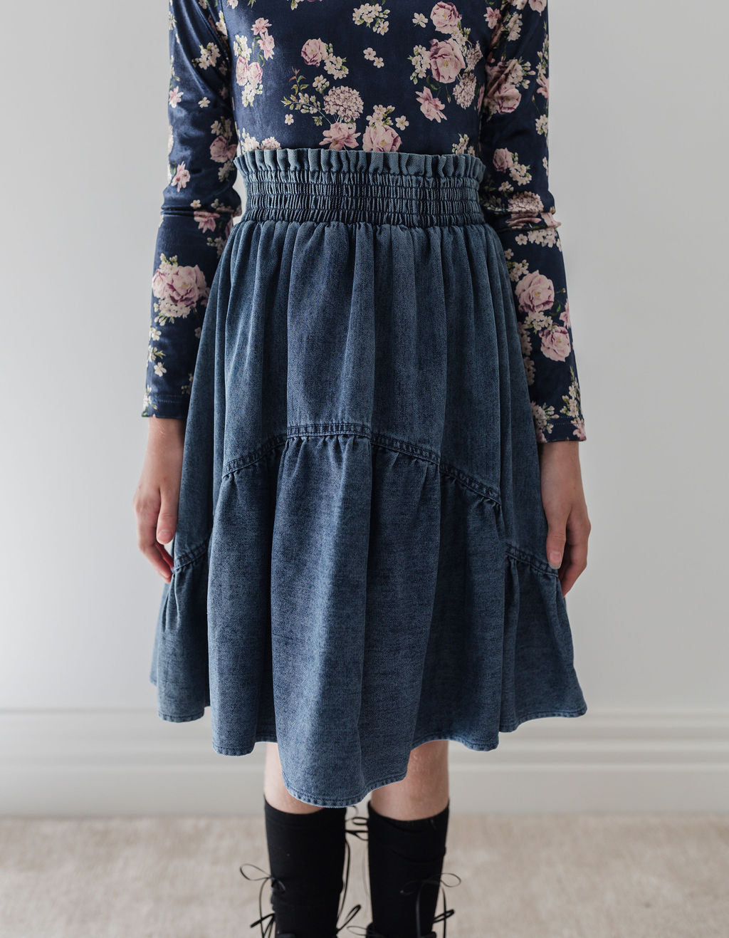 Steph Chambray Curved Seam Skirt