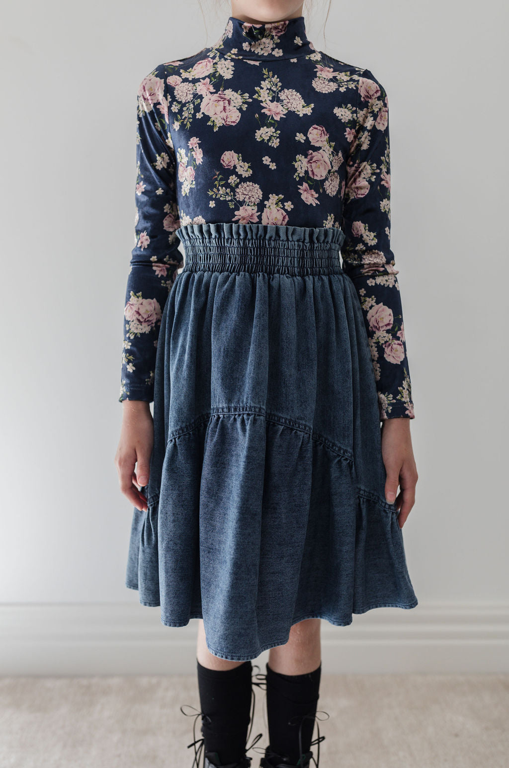Steph Chambray Curved Seam Skirt
