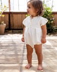 Orange Dimanche Off White Linen Girl Romper