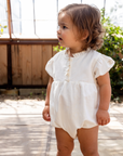Orange Dimanche Off White Linen Girl Romper