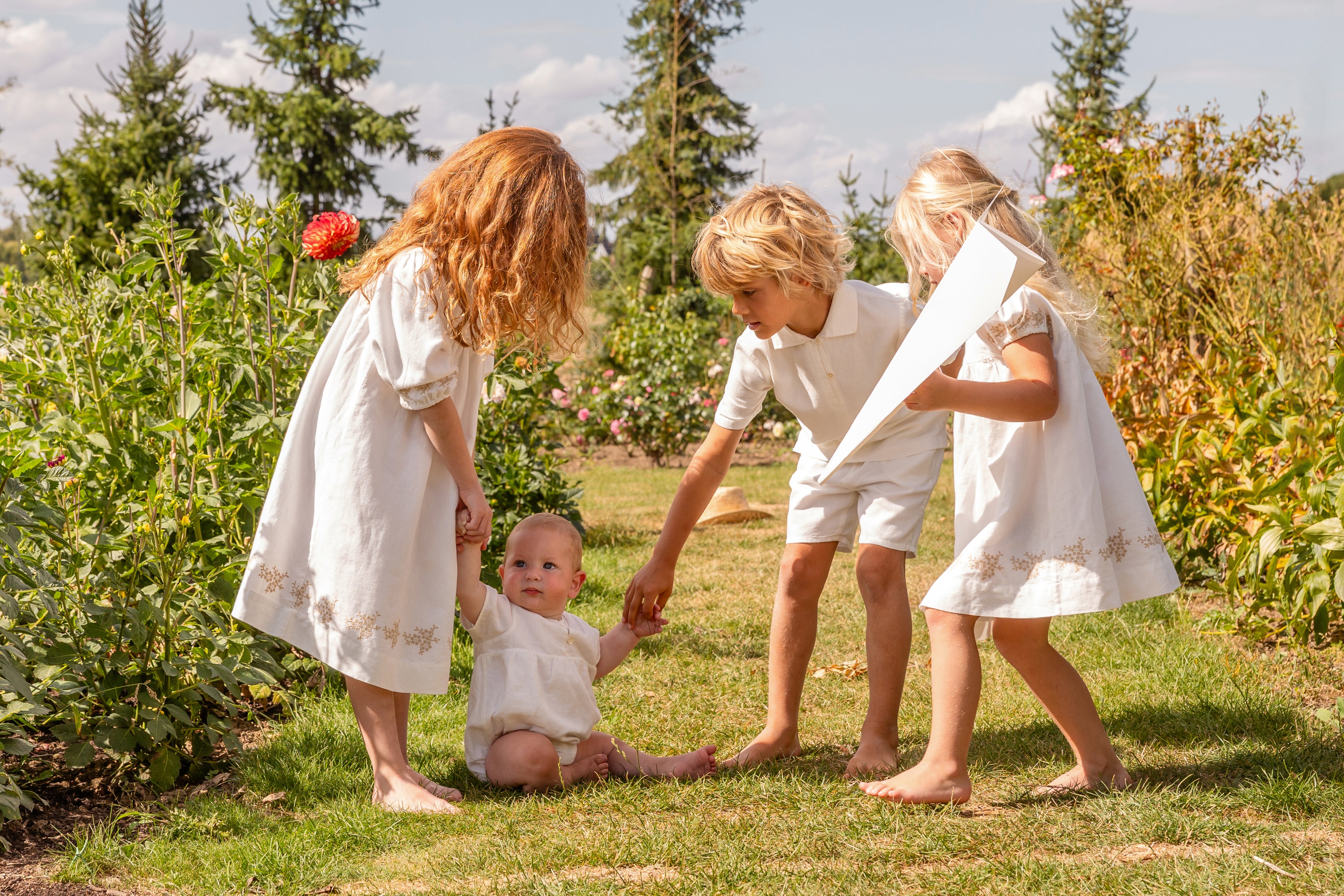 Orange Dimanche Off White Linen Dress 10y Orange Dimanche Off White Linen Dress 10y