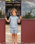 Orange Dimanche Sky Blue Textured Cotton Shirt Set