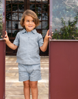 Orange Dimanche Sky Blue Textured Cotton Shirt Set