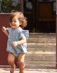 Orange Dimanche Sky Blue Textured Cotton Girl Romper