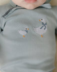 Ely's And Co Blue Cross Stitch Duckling Footie