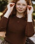 Degree Brown Ribbed Henley Top