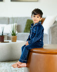 Pouf Navy Velour Grandpa Pajama