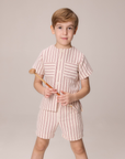 Pernille Cream/Burgundy Striped Shirt Set