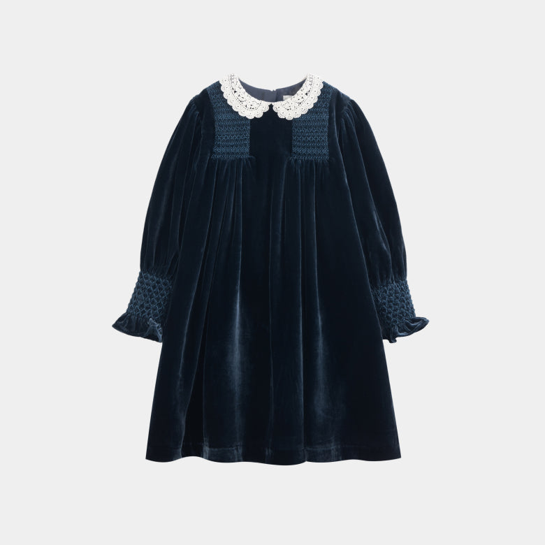 Cera Una Volta Navy Blue Lory Velvet Dress