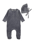Bee And Dee Hydrangea Blue Lovely Loops Velour Footie Set