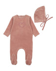 Bee And Dee Rose Lovely Loops Velour Footie Set