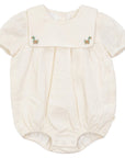 Mini P Embroidered Romper With Green Cardigan
