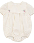 Mini P Embroidered Romper With Pink Cardigan
