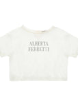 Alberta Ferretti White Rhinestone Logo Viscose T-Shirt