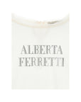 Alberta Ferretti White Rhinestone Logo Viscose T-Shirt