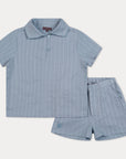 Orange Dimanche Sky Blue Textured Cotton Shirt Set