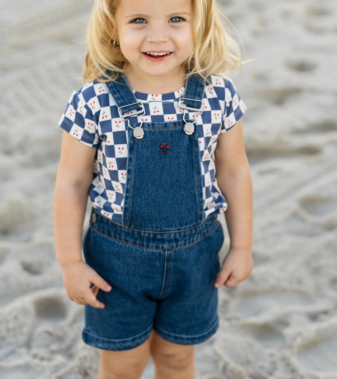 Lil Legs Cherry Flower Overalls - Blue Lil Legs Cherry Flower Overalls - Blue