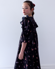 Petite Amalie Black Ditsy Ruffle Yoke Cord Dress