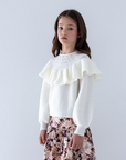 Petite Amalie Cream Pointelle Ruffle Sweater