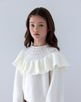 Petite Amalie Cream Pointelle Ruffle Sweater