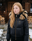 Scotch Bonnet Striped Fur Hood Bomber Puffer