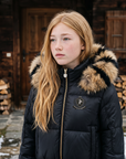 Scotch Bonnet Striped Fur Hood Bomber Puffer