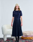 Laurent Blue Velvet Pleated Skirt