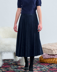 Laurent Blue Velvet Pleated Skirt