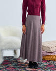 Laurent Maroon Houndstooth A Line Wool Skirt