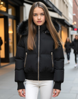Scotch Bonnet Cropped Black Teen Coat With Fur Hood