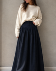 La Nina Navy Wool Button Midi Skirt